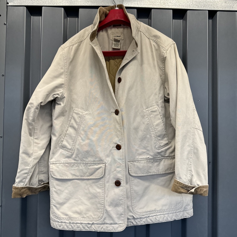 LL Bean Field Coat Jacket Women's Large Canvas Barn Chore Coat Corduroy Plaid